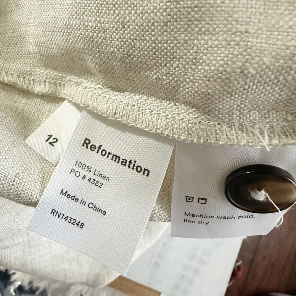 Reformation Tahiti Linen Pants Oatmeal Size 12 Cropped Neutral Minimalist